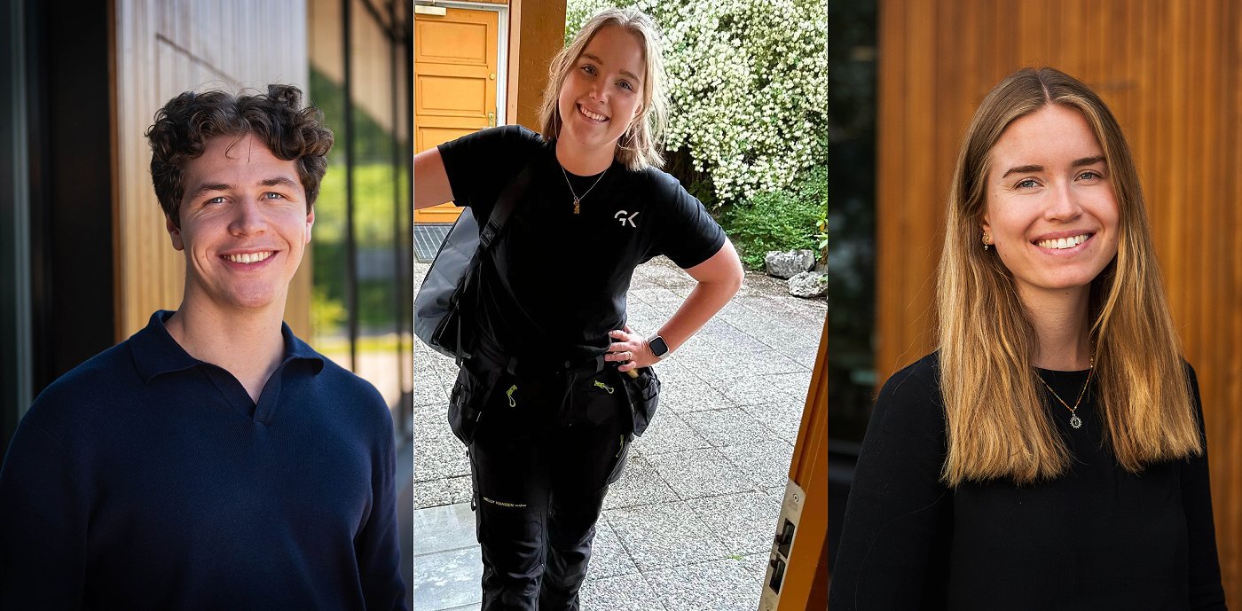Sondre Horpen Sørli, Hanna Nergård Rogstad og Solveig Størdal Tveit er tre av åtte studenter som har hatt sommerjobb i GK i år.